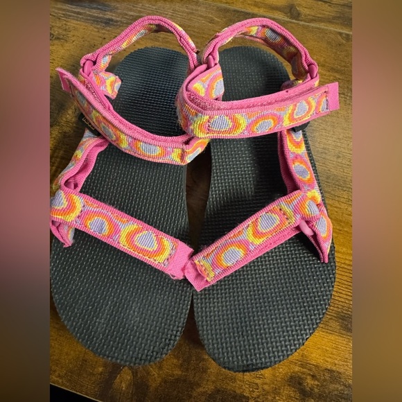 Teva Kids Girl Bubbles Carrot/Fuchsia Original Universal Sandals 3 hiking summer - Picture 1 of 8